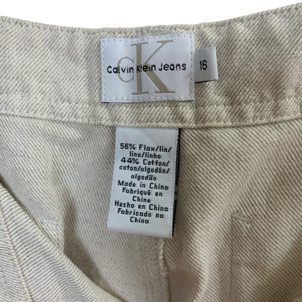 Calvin Klein Size 6 Linen Cotton Wide Leg High Rise Ankle Pants Light Beige - Picture 8 of 8